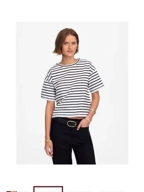 Madewell Black & White Striped Short Sleeve Boxy Cropped Tee